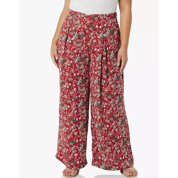 Making the Cut Size Large Season 3 Red Floral Crepe Pleated Wide Leg Pants NWT - Picture 1 of 10